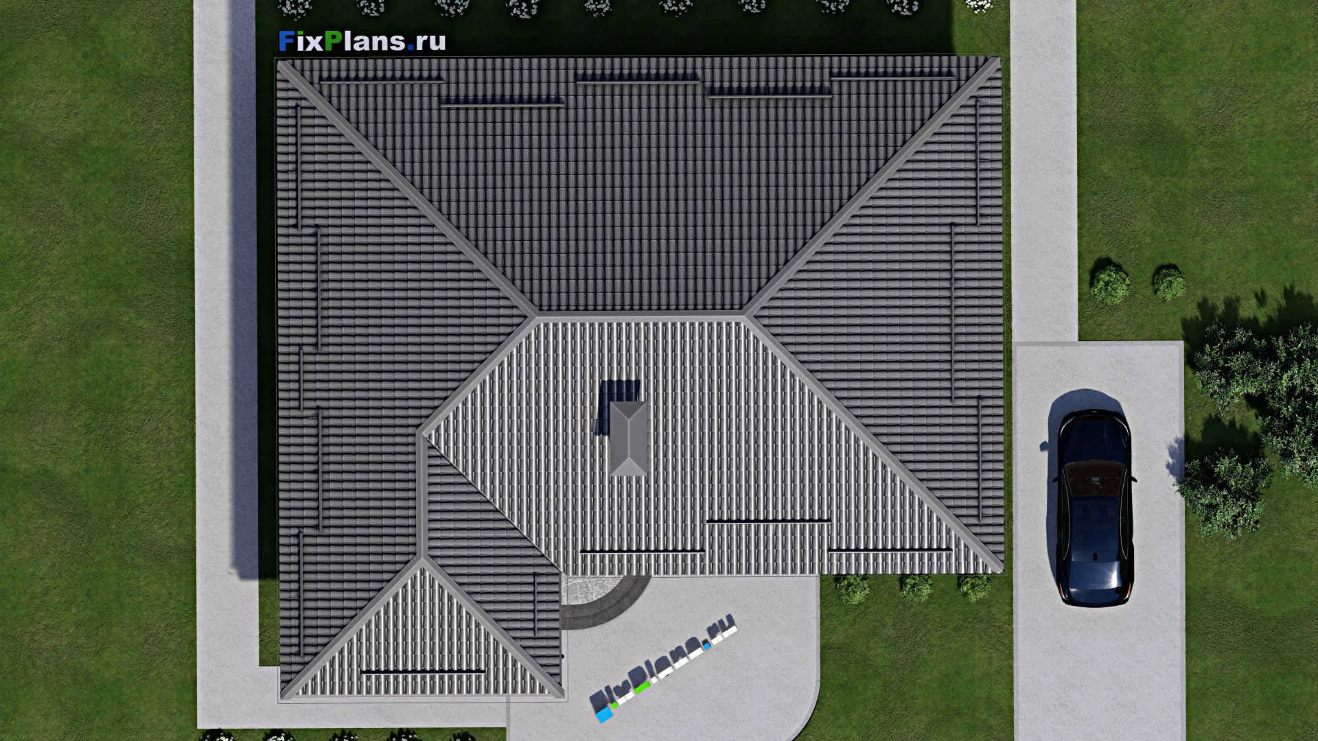 F-3383 - Проект одноэтажного дома 11 на 16, площадью 160 м² с террасой и 3 спальнями