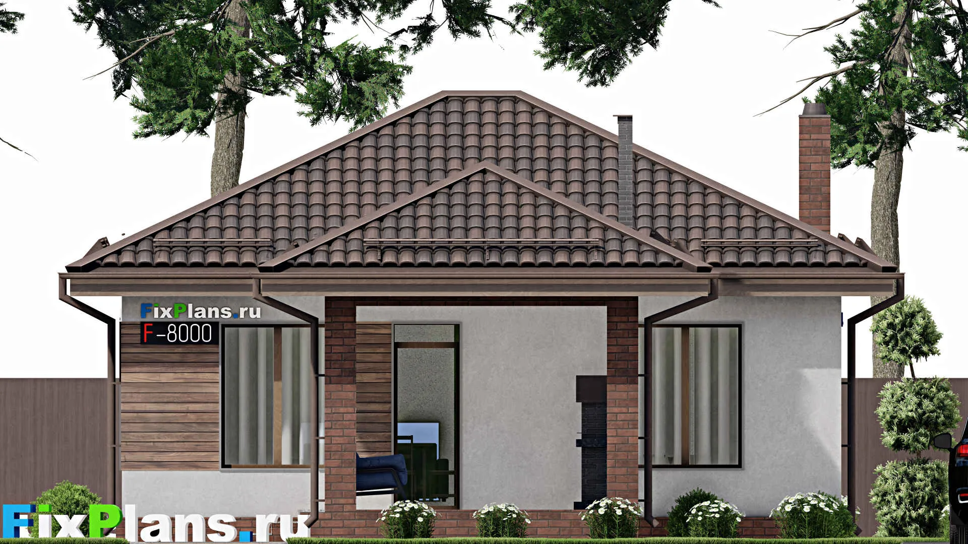 F-8000 - Проект бани 9 на 10, площадью 80 м² с комнатой отдыха, терассой и 2 санузлами
