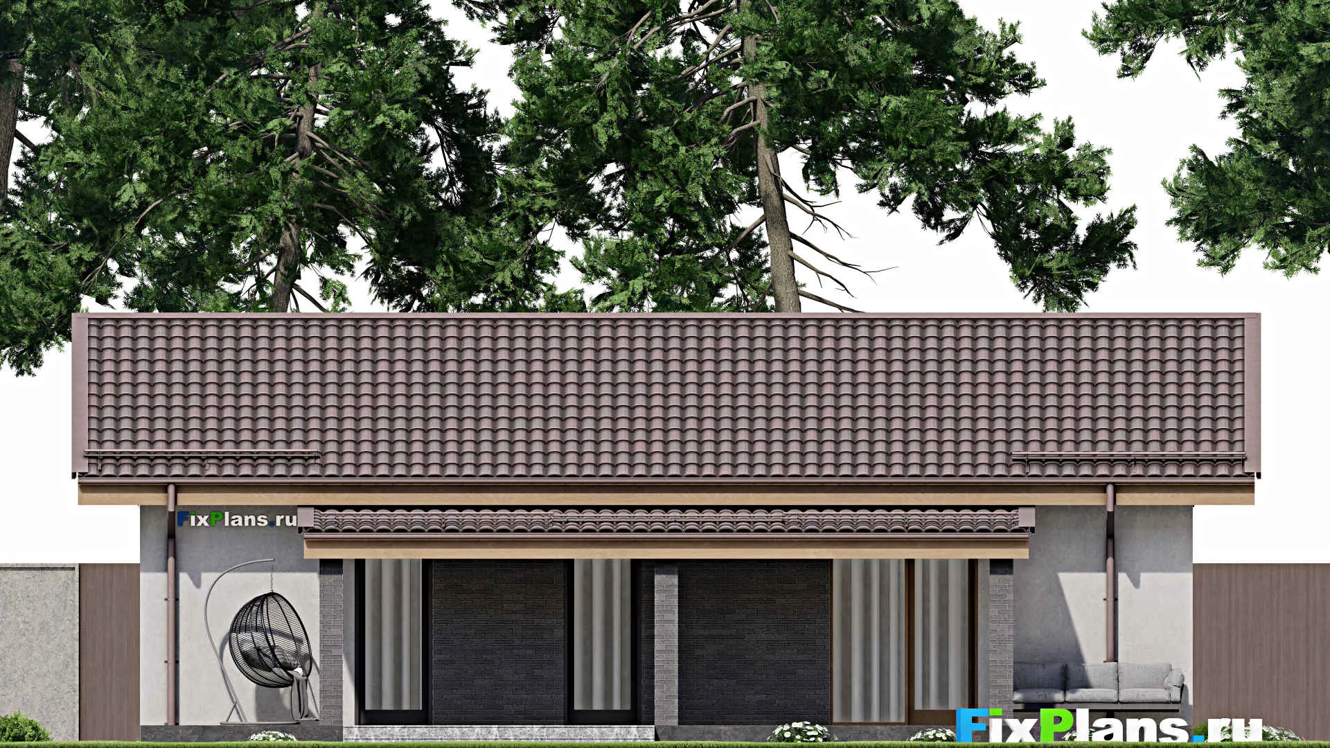 F-7622 - Проект одноэтажного дома 12 на 14, площадью 120 м² с террасой и 3 спальнями