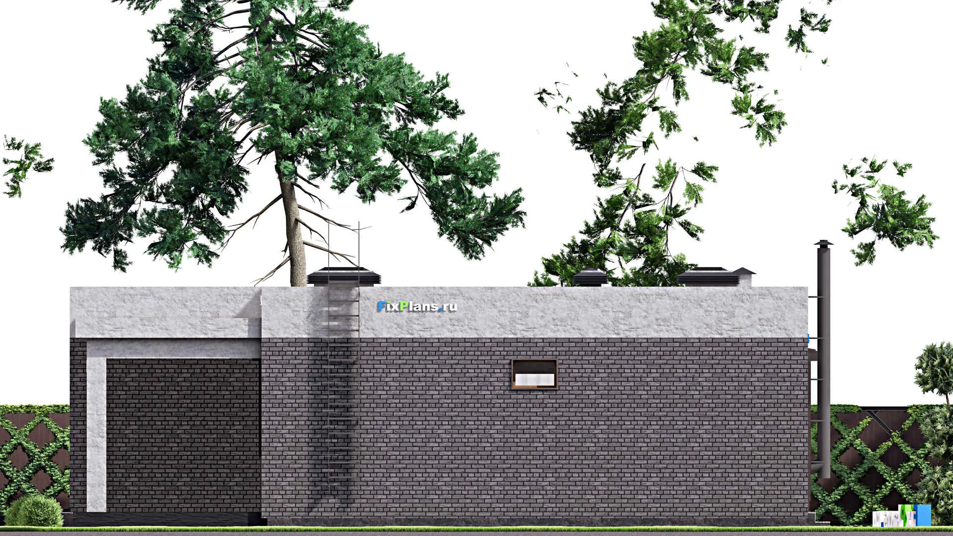 F-12779 - Проект одноэтажного дома 15 на 19, площадью 230 м² с террасой, баней, гаражом на 1 машину, спортзалом и 2 спальнями