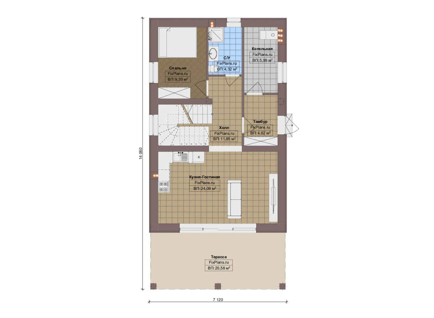 F-18467 - Планы двухэтажного дома 8 на 15, площадью 160 м² с террасой, балконом и 4 спальнями