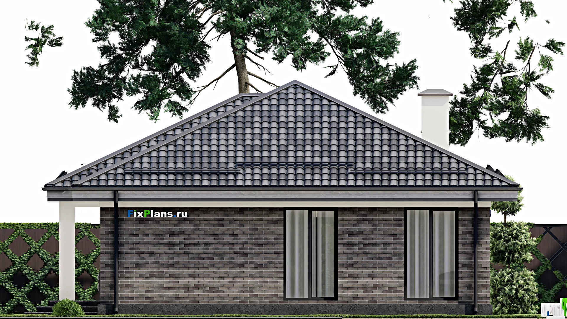 F-5687 - Проект одноэтажного дома 11 на 13, площадью 120 м² с 3 спальнями