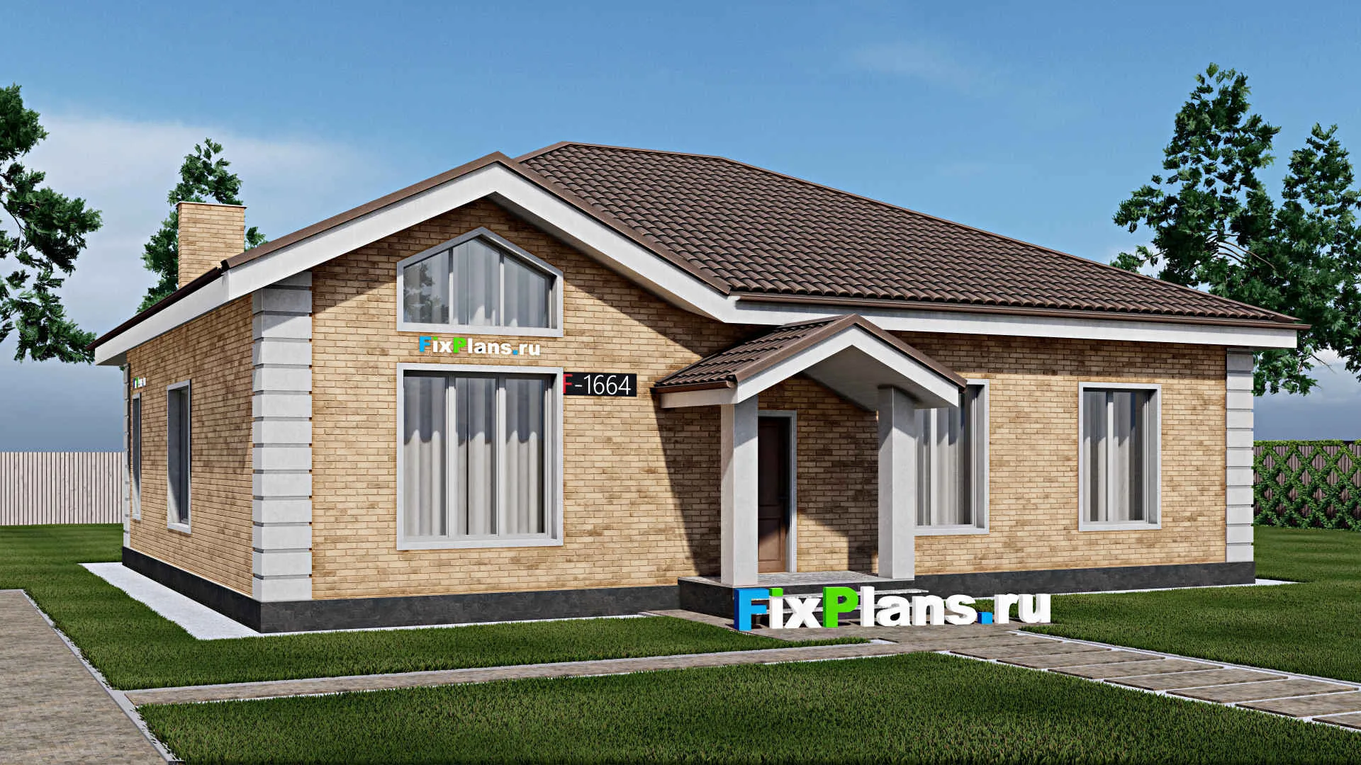 F-1664 - Проект одноэтажного дома 13 на 16, площадью 150 м² с 3 спальнями