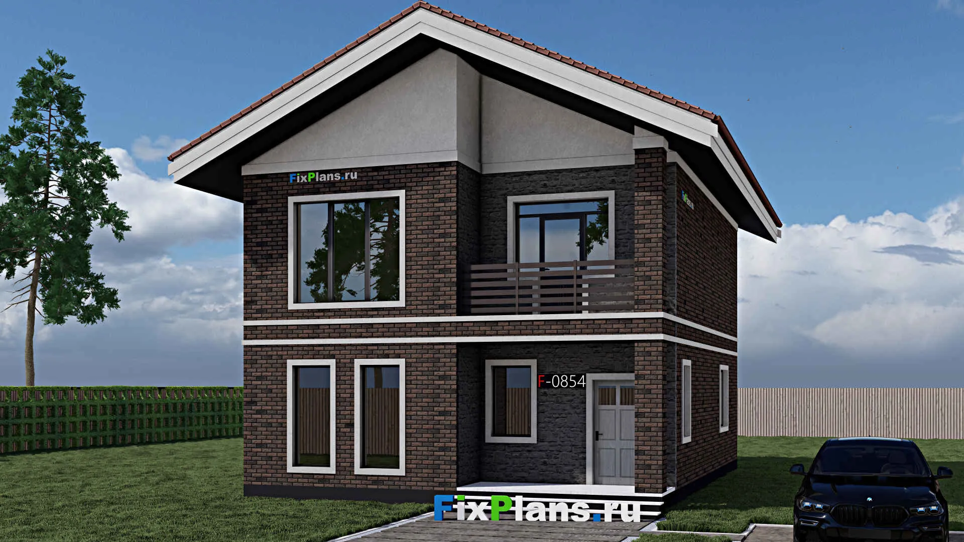 F-0854 - Проект двухэтажного дома 9 на 12, площадью 160 м² с балконом и 3 спальнями