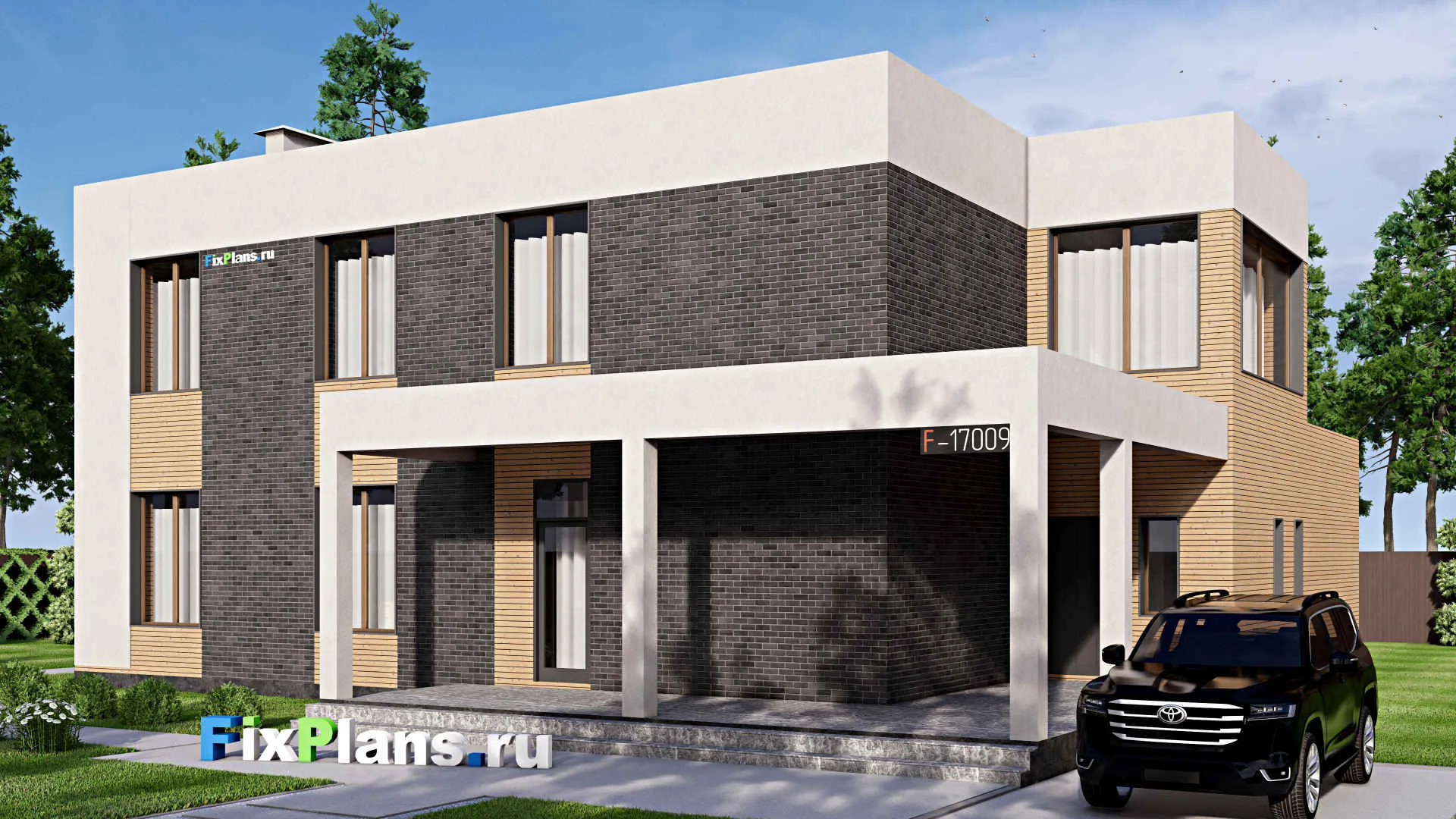 F-17009 - Проект двухэтажного дома 19 на 21, площадью 490 м² с террасой, балконом, баней, спортзалом и 8 спальнями