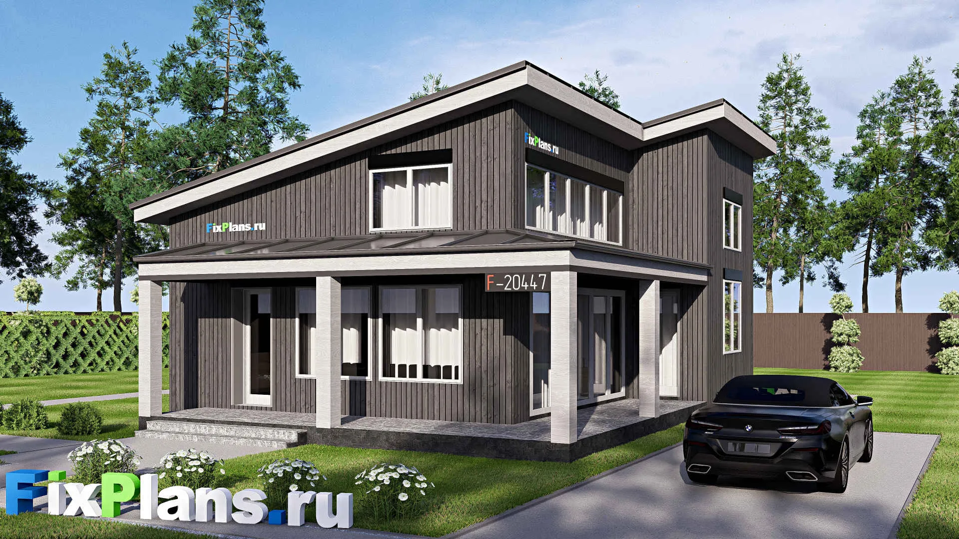 F-20447 - Проект одноэтажного дома 13 на 14, площадью 120 м² с террасой и 2 спальнями