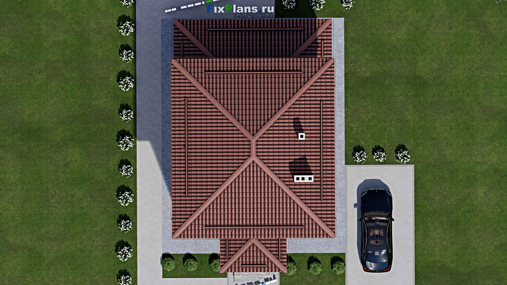 F-2159 - Проект двухэтажного дома 9 на 10, площадью 140 м² с террасой, баней и 3 спальнями