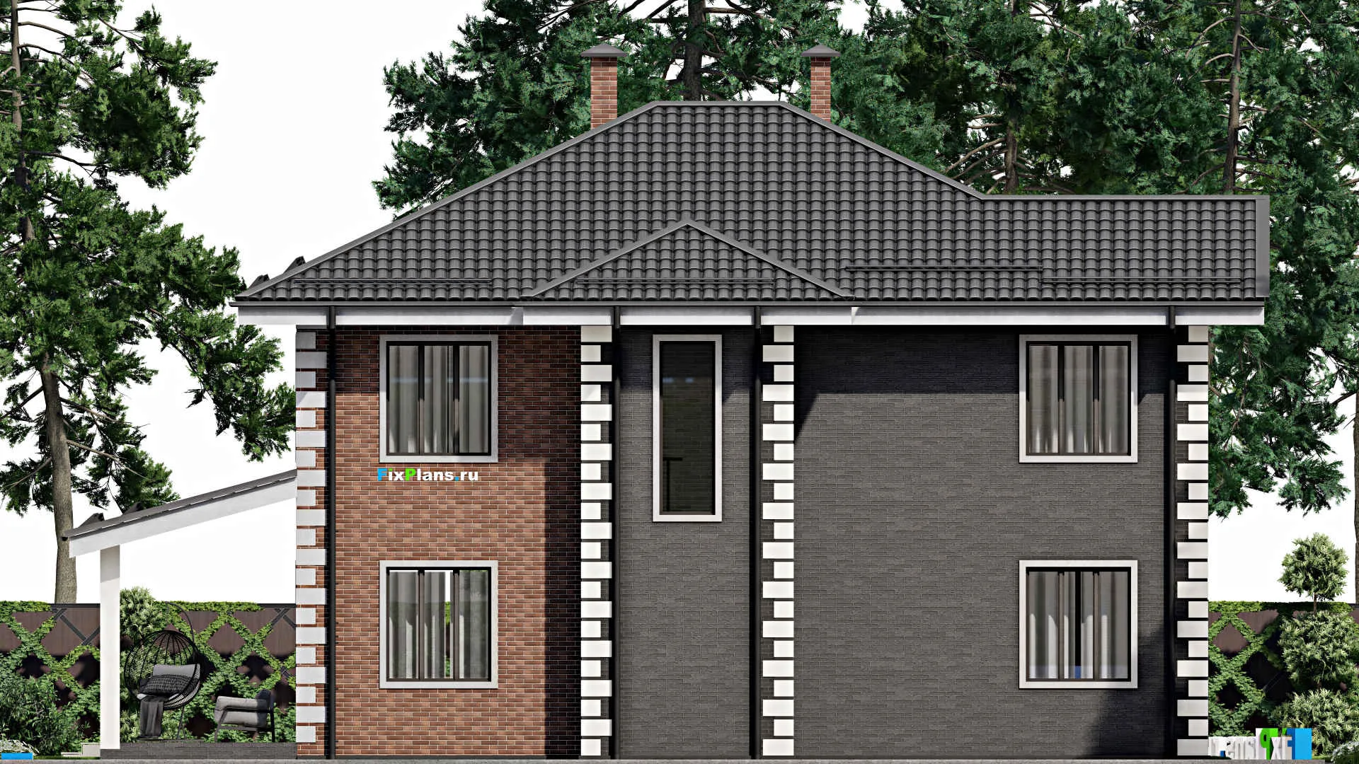 F-4193 - Проект двухэтажного дома 14 на 17, площадью 280 м² с террасой, балконом, гаражом на 1 машину и 4 спальнями