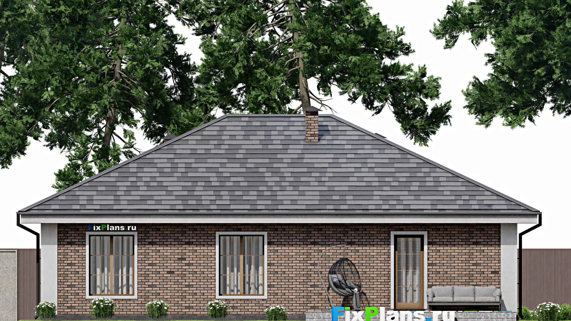 F-12086 - План одноэтажного дома 16 на 20, площадью 180 м² с террасой и 3 спальнями