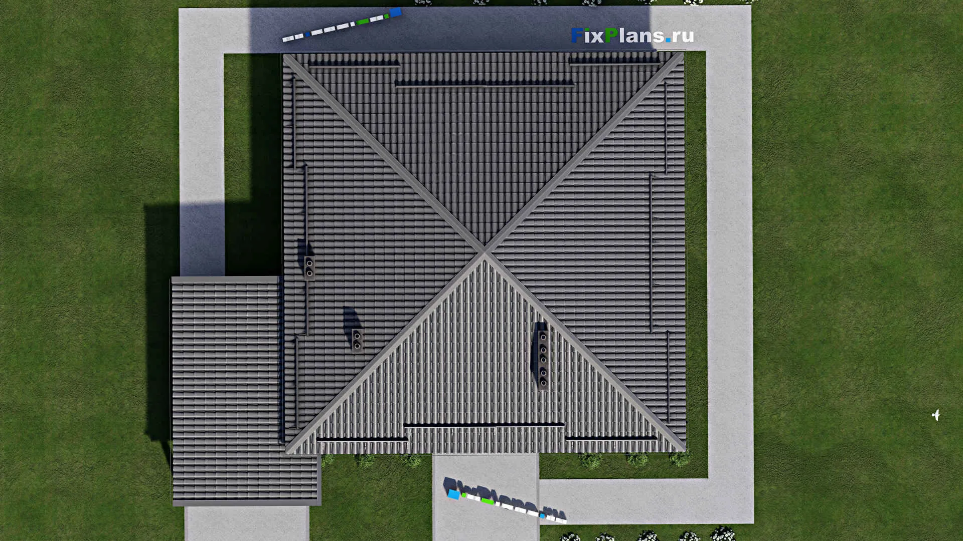 F-3509 - Проект одноэтажного дома 12 на 12, площадью 150 м² с террасой, баней и 2 спальнями