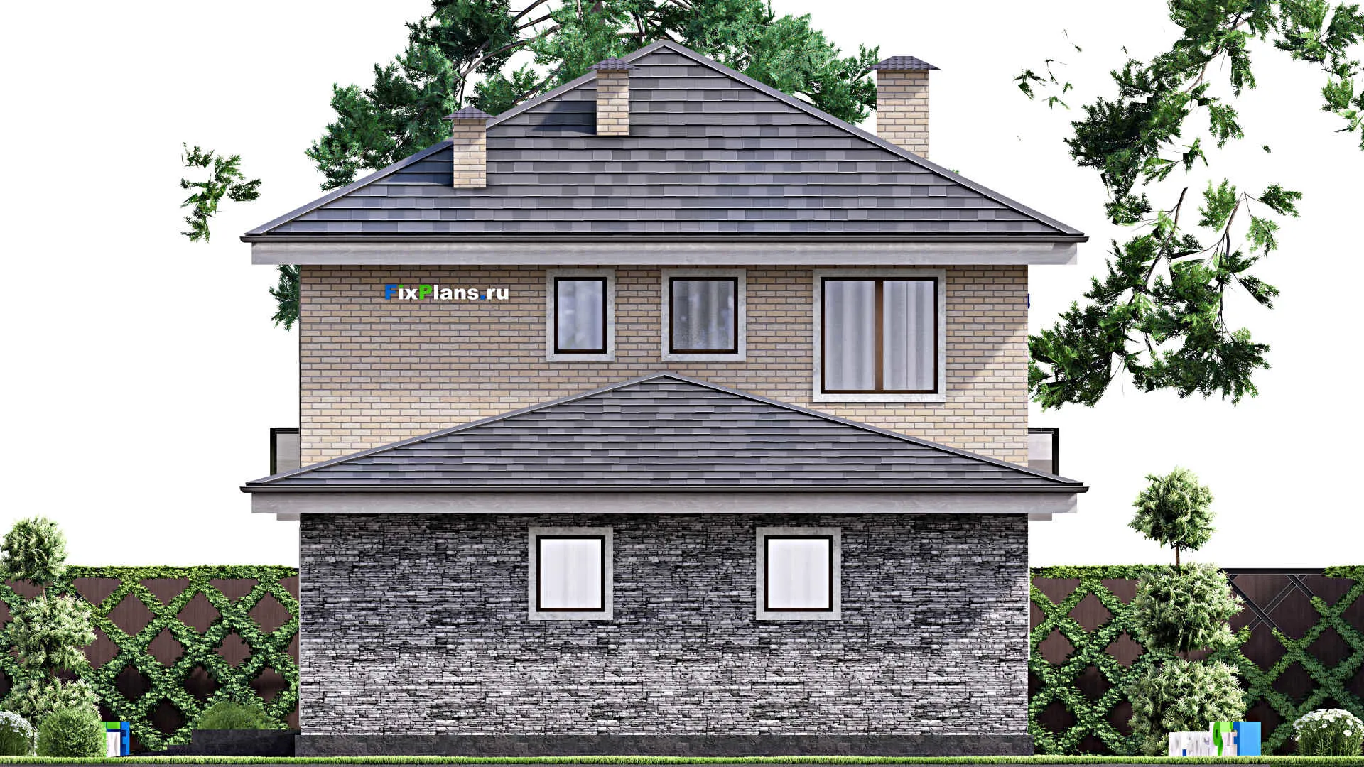 F-13364 - Проект двухэтажного дома 9 на 18, площадью 180 м² с террасой, гаражом на 2 машины и 3 спальнями