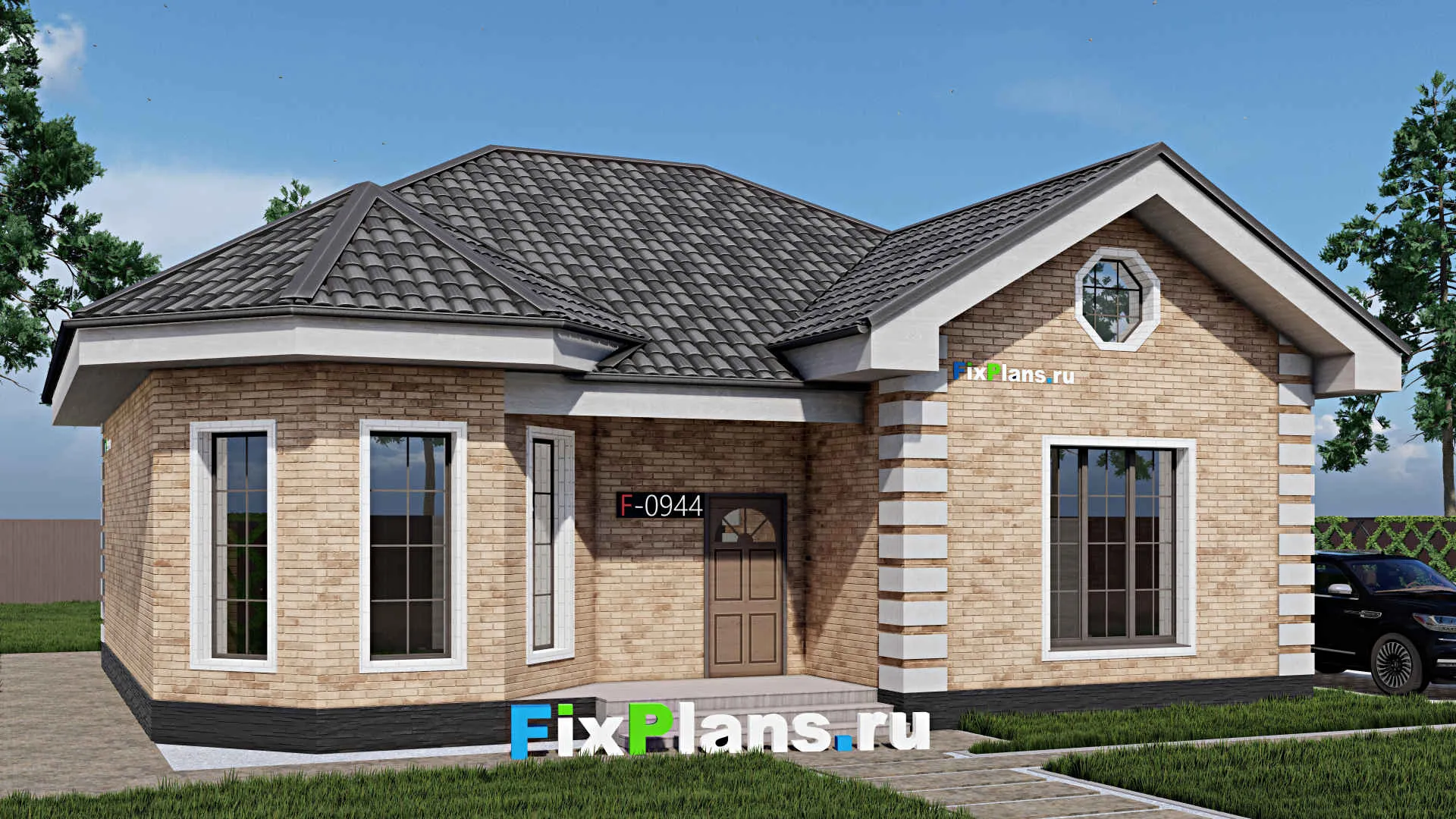 F-0944 - Проект одноэтажного дома 12 на 13, площадью 120 м² с террасой и 3 спальнями