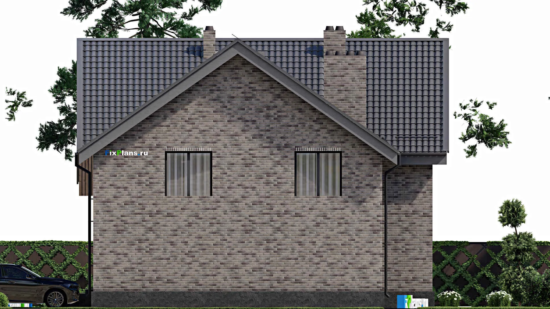 F-3293 - Проект дома с мансардой 13 на 14, площадью 250 м² с террасой, балконом, гаражом на 1 машину, спортзалом и 4 спальнями