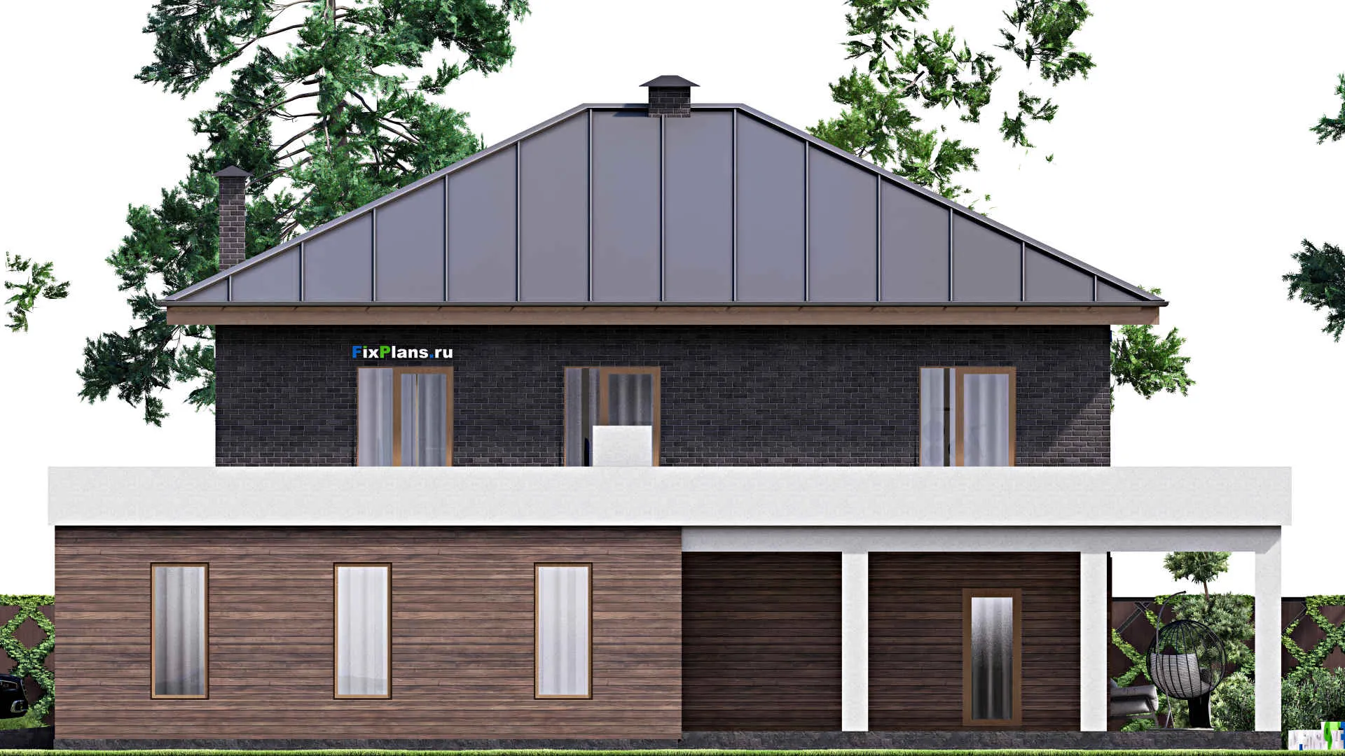 F-16226 - Проект двухэтажного дома 15 на 19, площадью 380 м² с террасой, балконом, гаражом на 1 машину, спортзалом и 3 спальнями