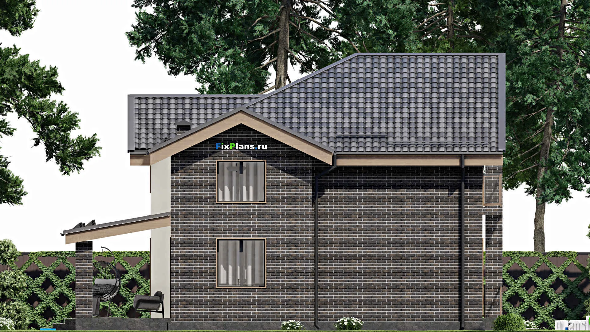 F-6173 - Проект дома с мансардой 10 на 13, площадью 200 м² с террасой, балконом и 4 спальнями