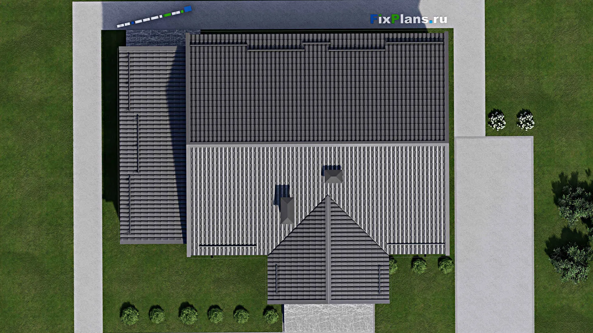 F-4643 - Проект одноэтажного дома 13 на 13, площадью 170 м² с террасой и 3 спальнями