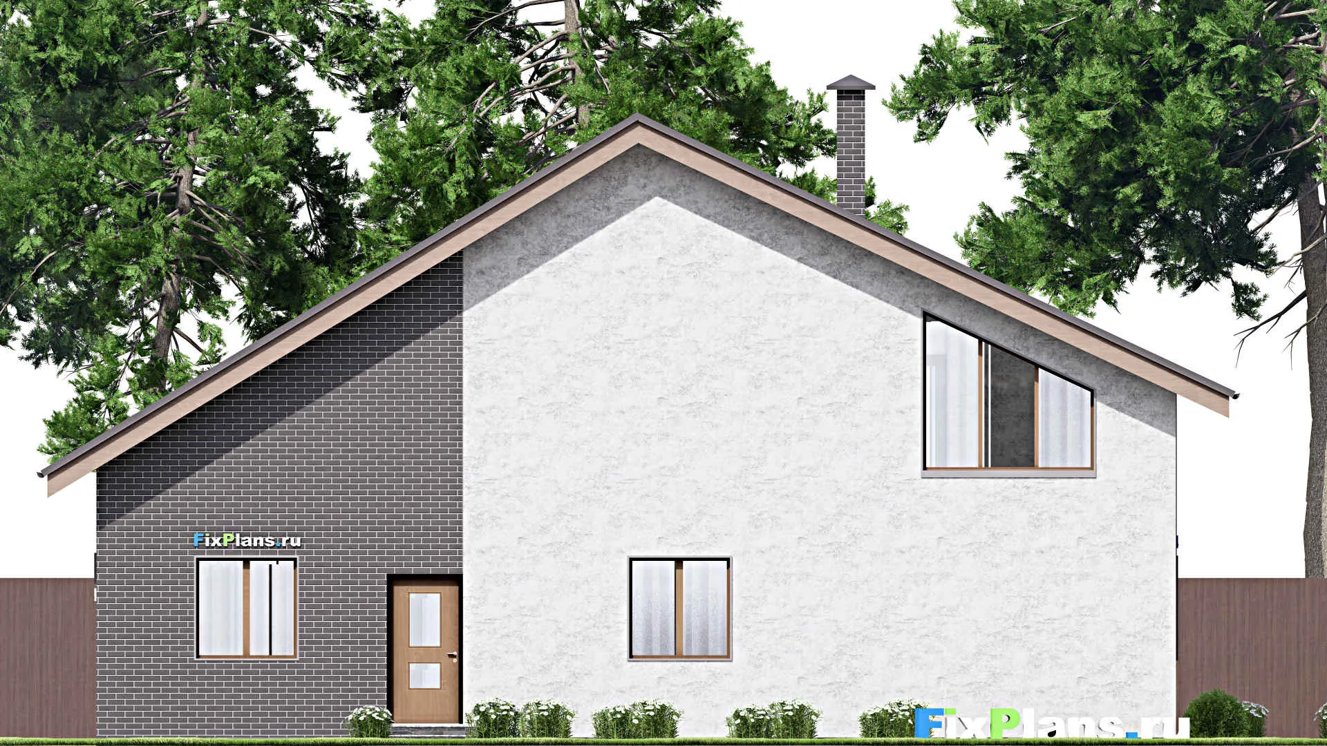 F-13040 - Проект дома с мансардой 14 на 16, площадью 220 м² с гаражом на 1 машину и 4 спальнями