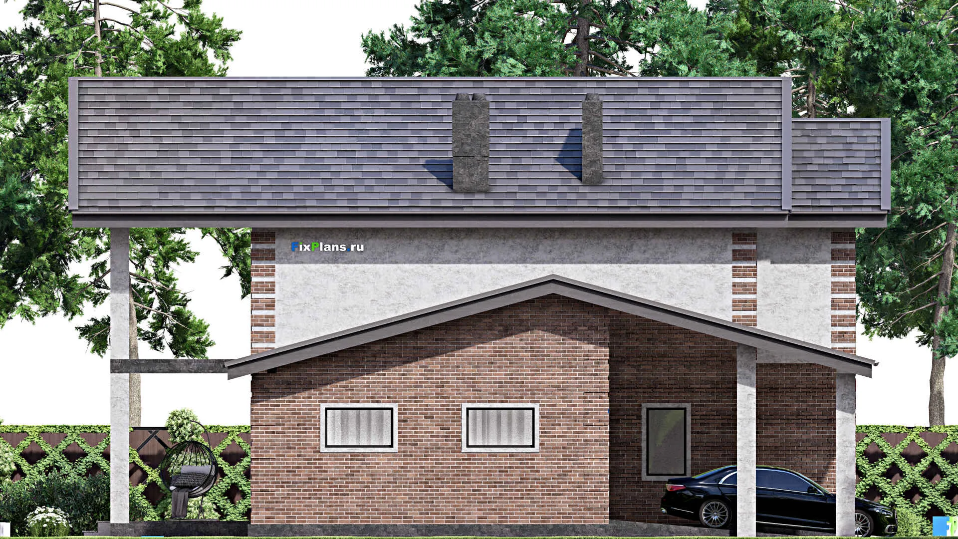 F-14597 - Проект двухэтажного дома 16 на 17, площадью 330 м² с террасой, балконом, гаражом на 2 машины и 4 спальнями