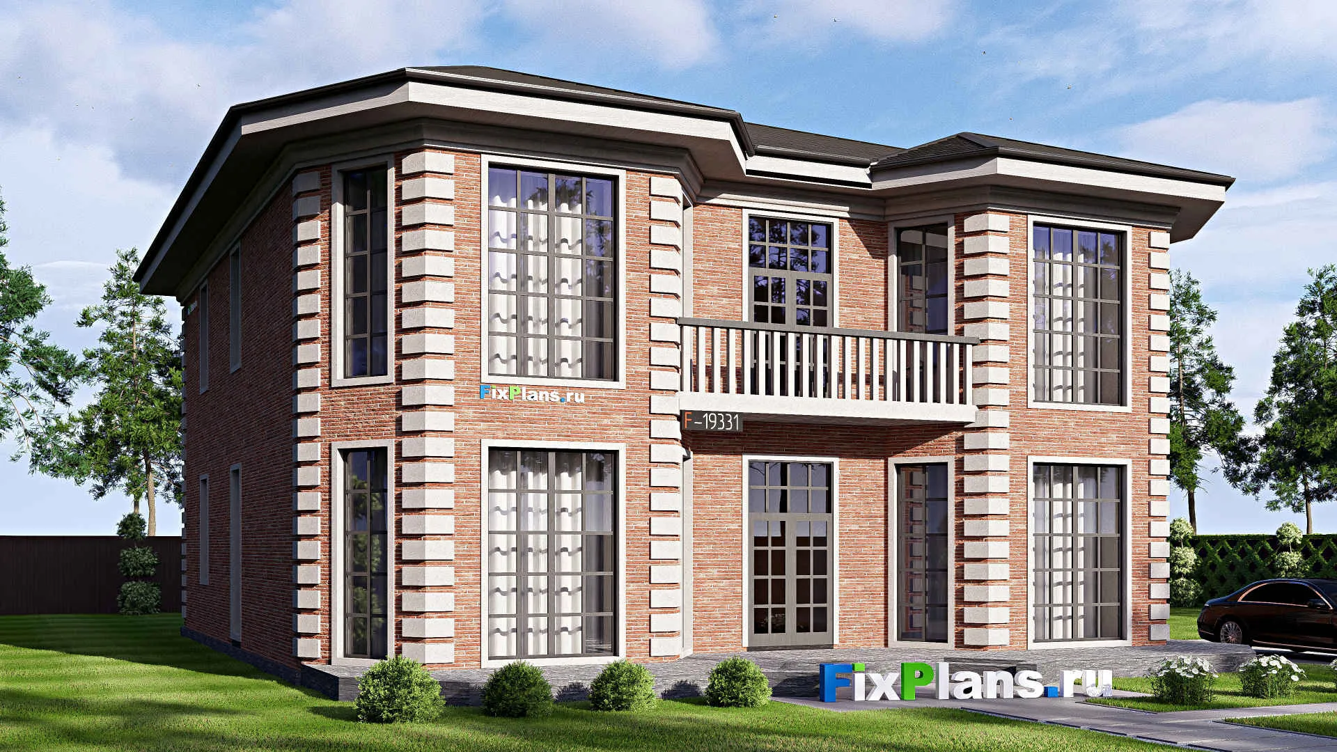 F-19331 - Проект двухэтажного дома 16 на 18, площадью 380 м² с террасой, балконом и 4 спальнями