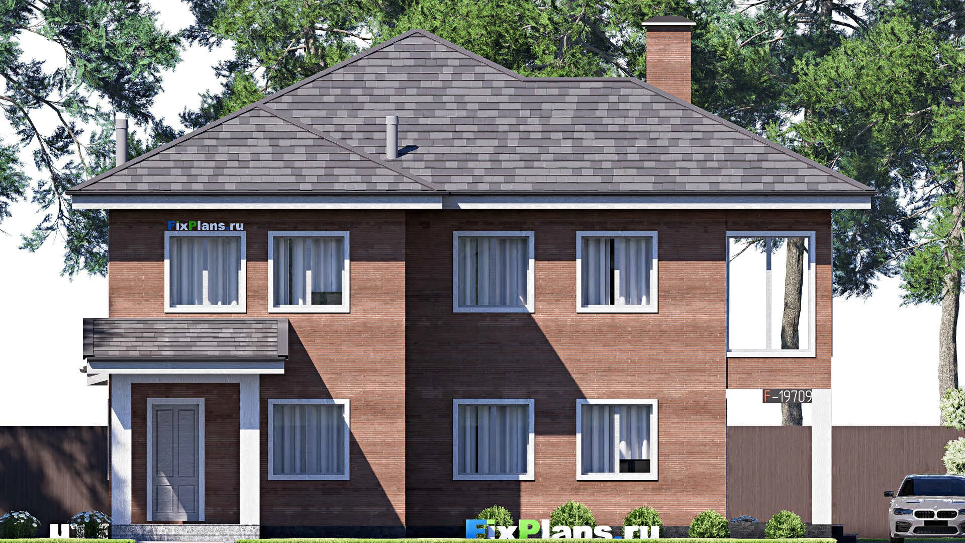 F-19709 - Планы двухэтажного дома 15 на 19, площадью 340 м² с террасой, балконом и 4 спальнями