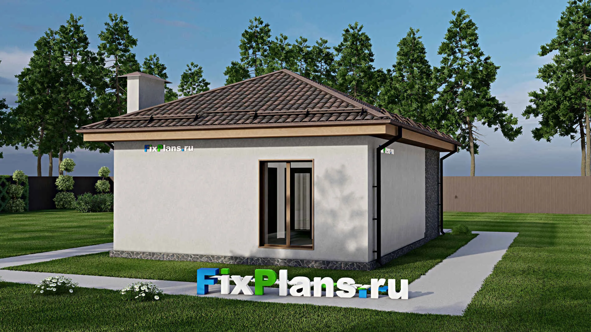 F-7478 - Проект бани 8 на 11, площадью 60 м² с терассой, санузлом и спальней