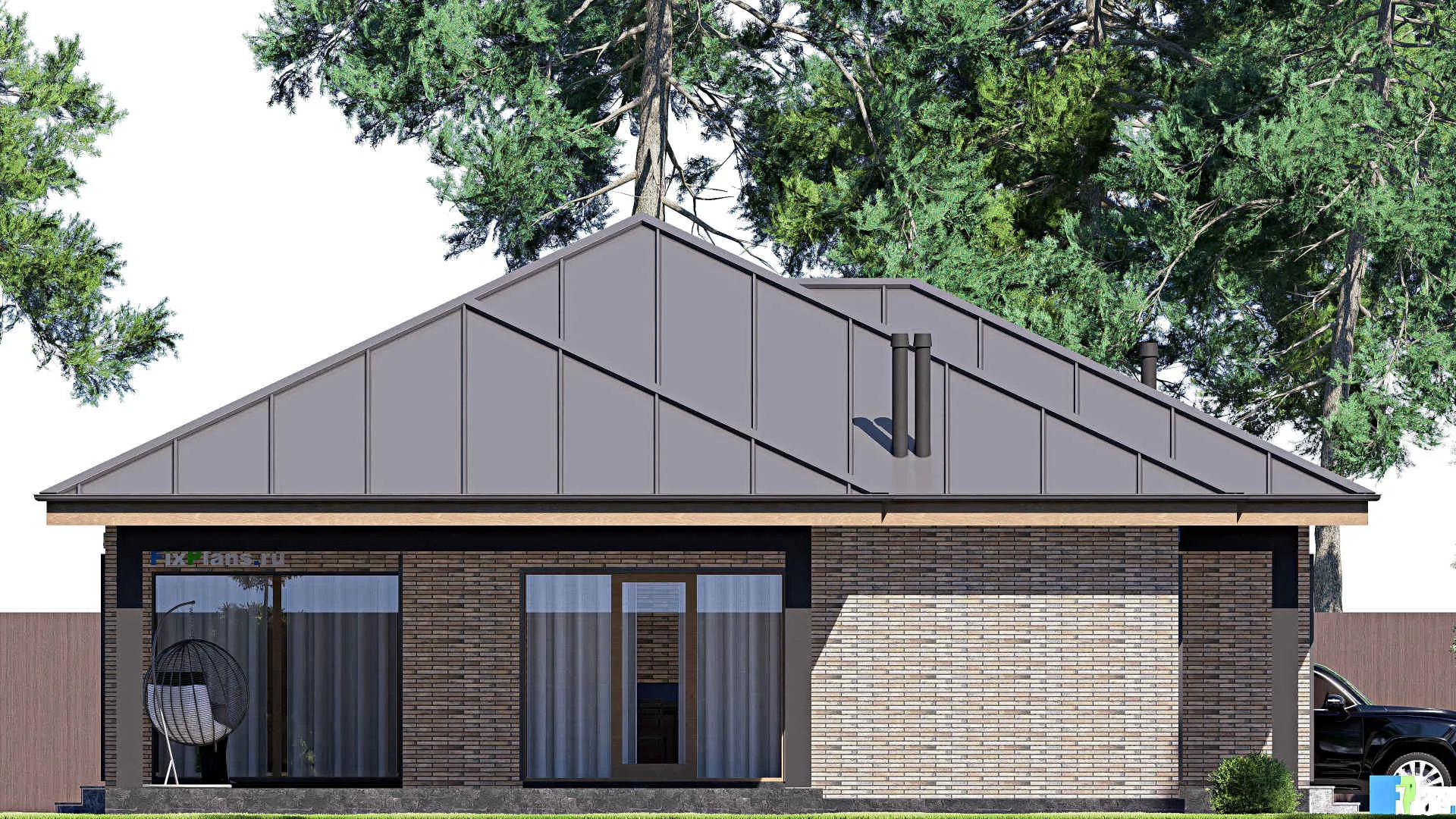 F-19637 - Проект одноэтажного дома 14 на 18, площадью 180 м² с террасой и 3 спальнями