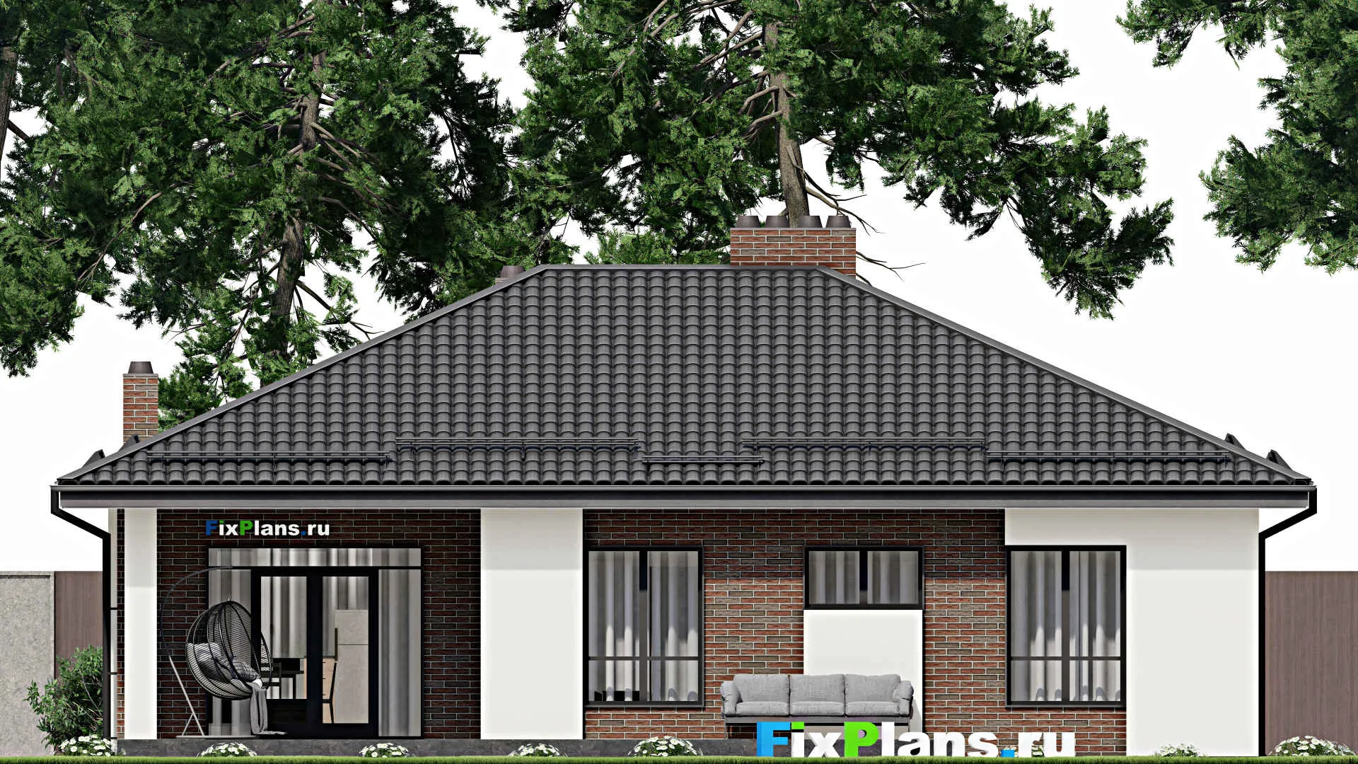 F-4886 - Проект одноэтажного дома 13 на 14, площадью 180 м² с террасой и 4 спальнями