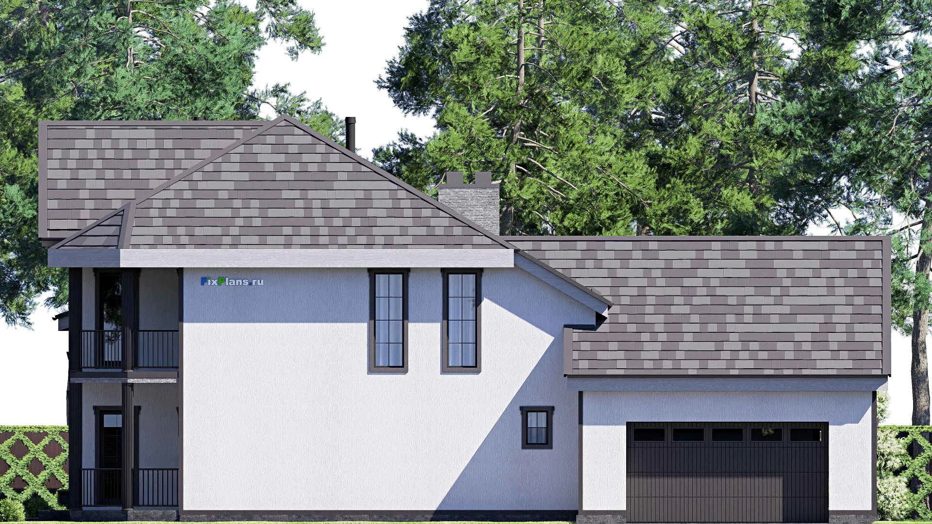 F-20573 - Проект двухэтажного дома 16 на 21, площадью 280 м² с террасой, балконом, гаражом на 2 машины и 4 спальнями