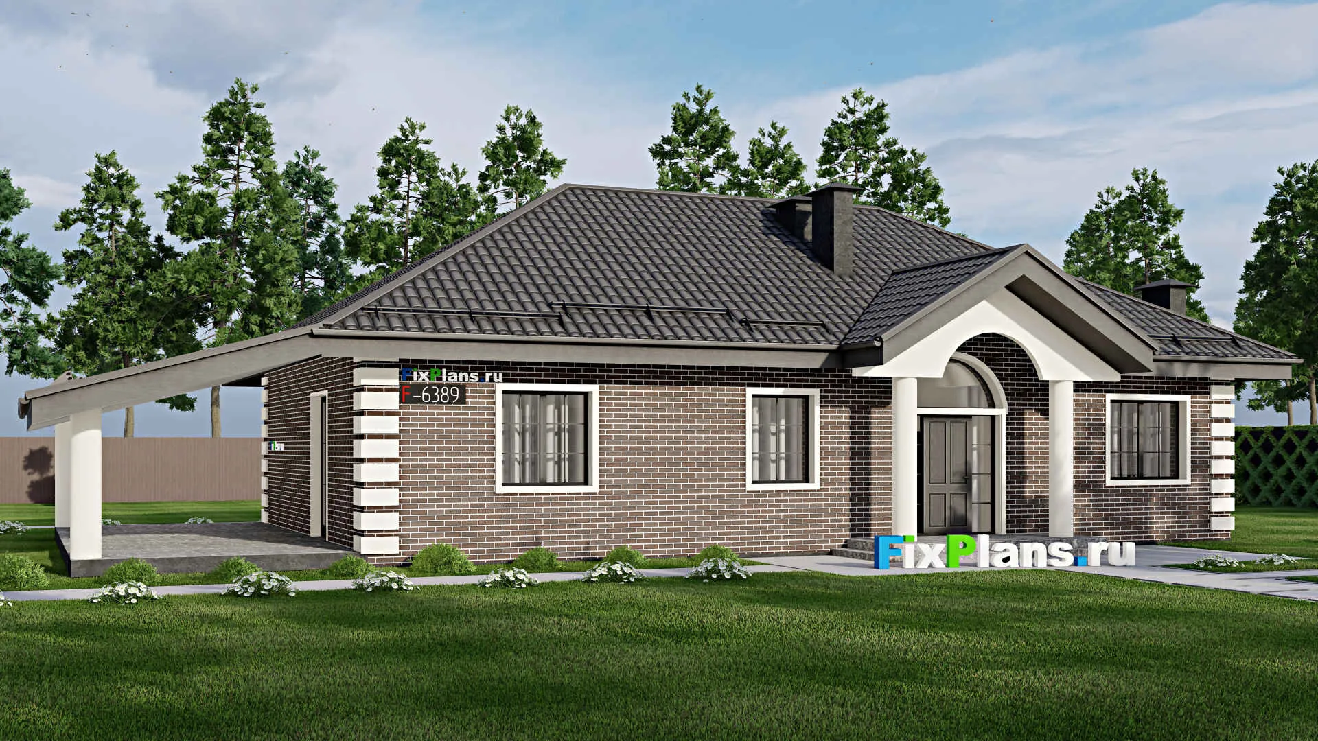 F-6389 - Проект одноэтажного дома 10 на 17, площадью 190 м² с террасой и 3 спальнями