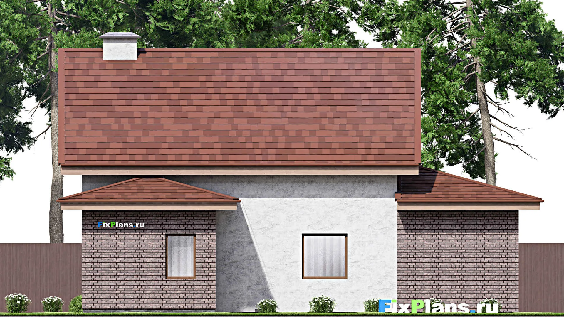 F-13148 - Проект дома с мансардой 13 на 15, площадью 230 м² с балконом, цокольным этажом, баней, гаражом на 1 машину и 2 спальнями