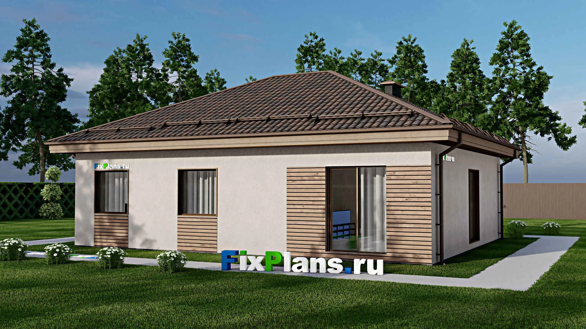 F-10034 - Проект одноэтажного дома 12 на 13, площадью 110 м² с 3 спальнями