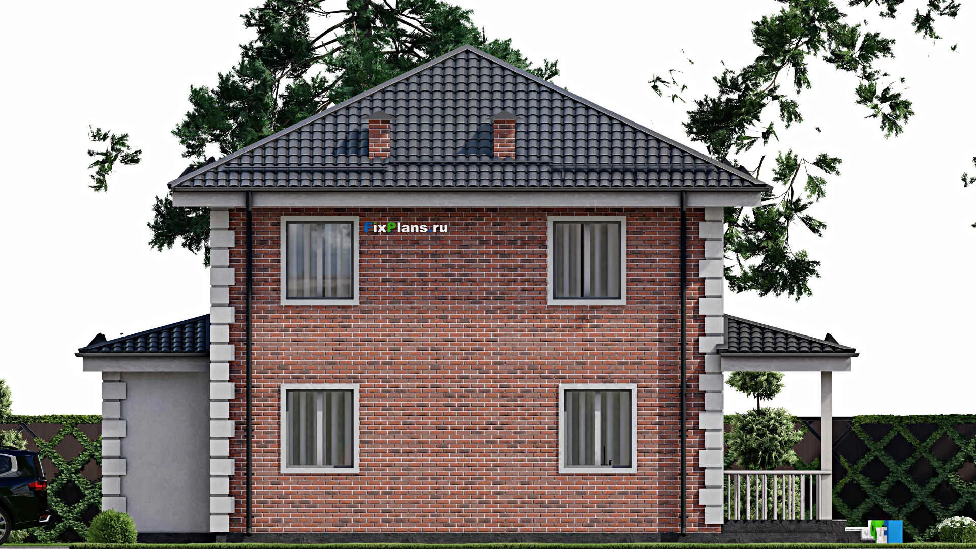 F-9719 - Проект двухэтажного дома 11 на 14, площадью 170 м² с террасой и 5 спальнями