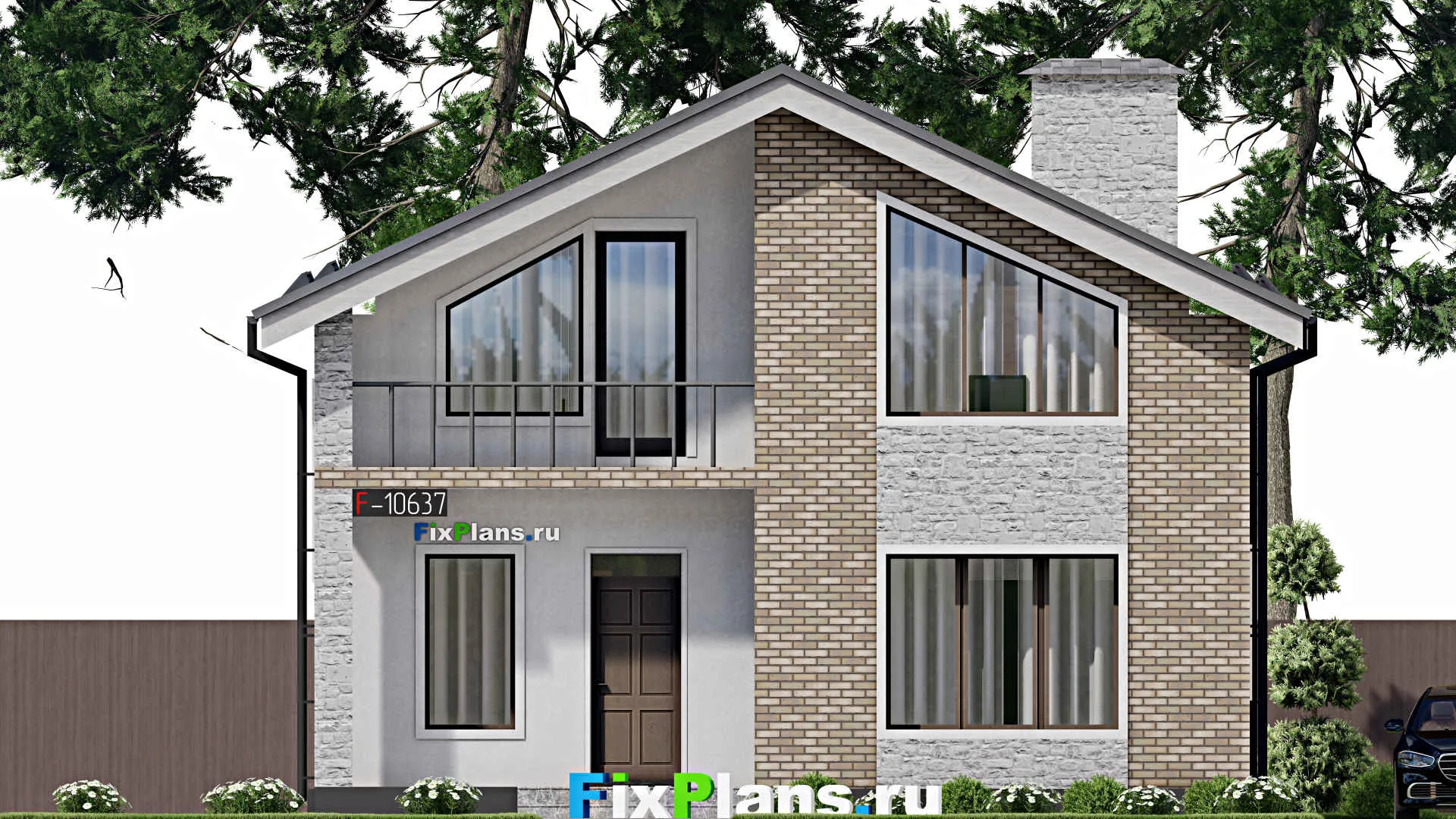 F-10637 - Проект дома с мансардой 10 на 17, площадью 210 м² с террасой и 5 спальнями