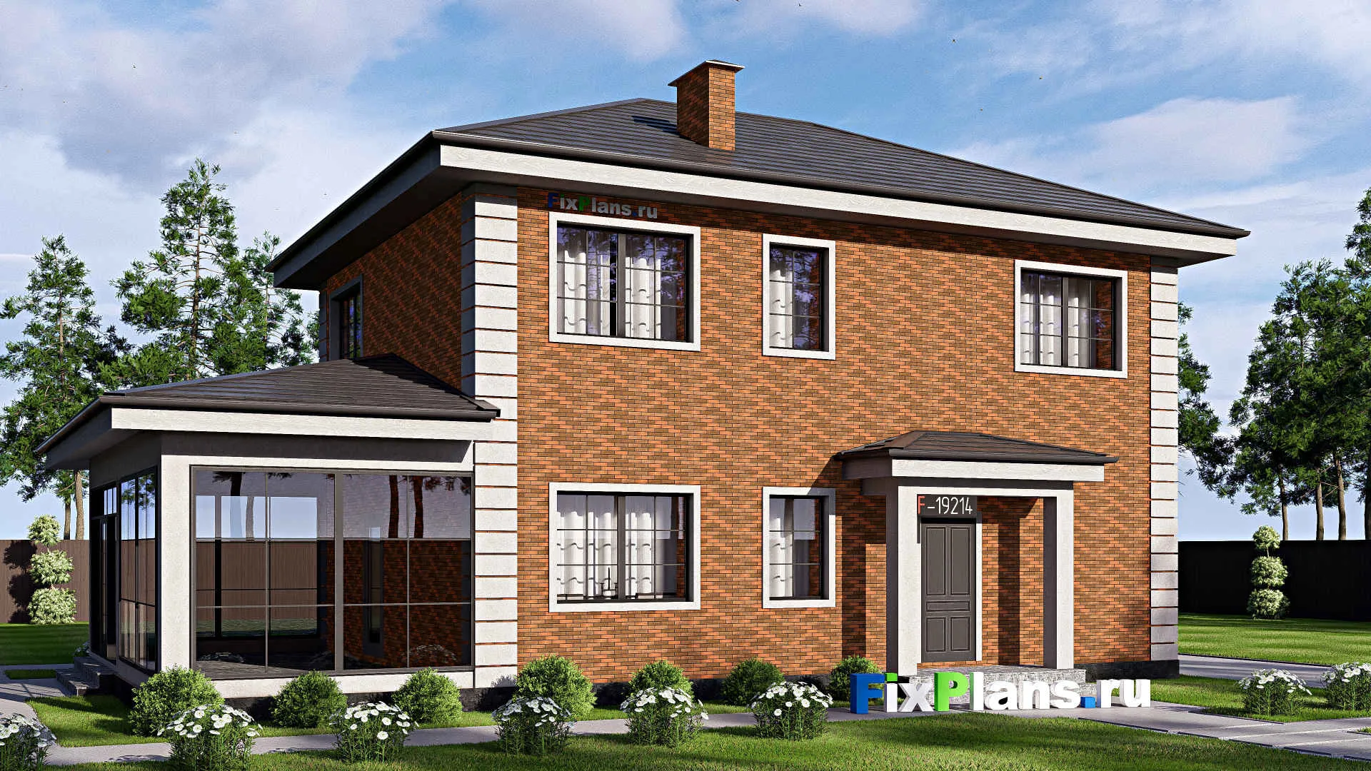 F-19214 - Проект двухэтажного дома 9 на 16, площадью 170 м² с террасой и 4 спальнями