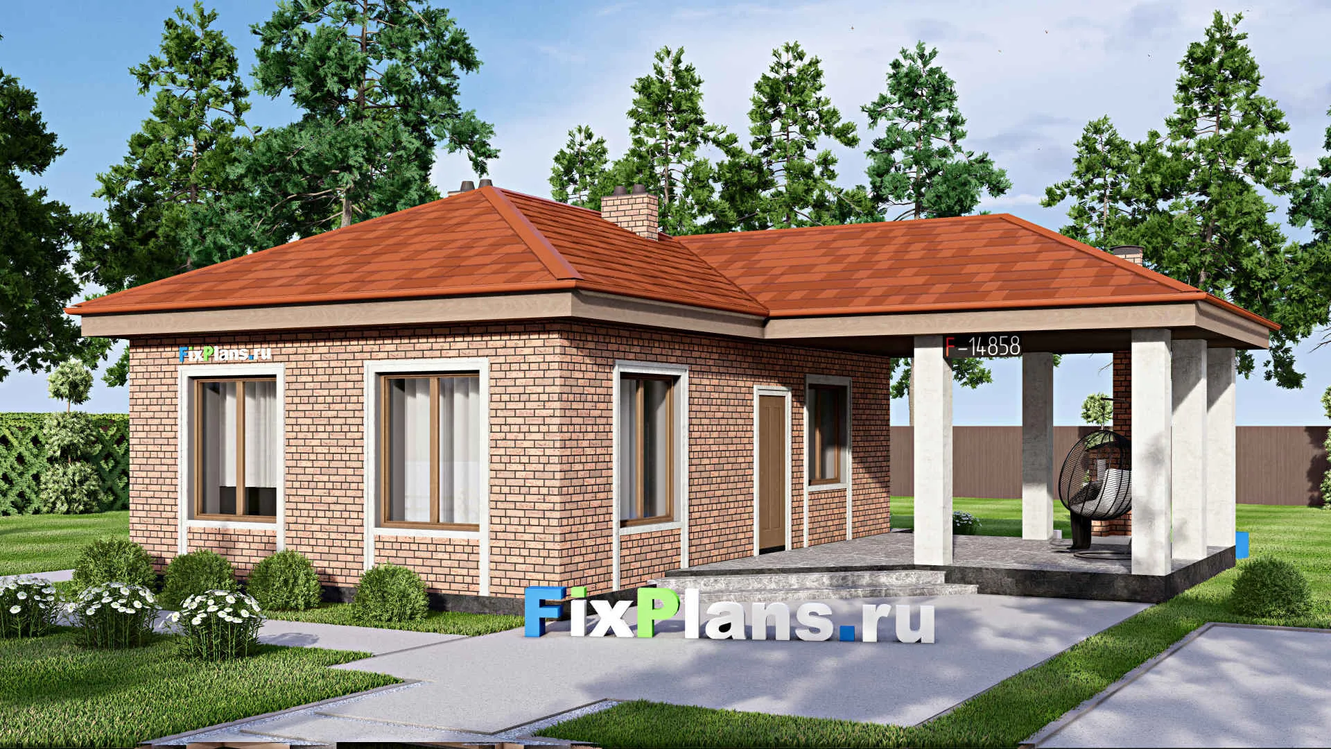 F-14858 - Проект бани 12 на 12, площадью 90 м² с комнатой отдыха, терассой и санузлом