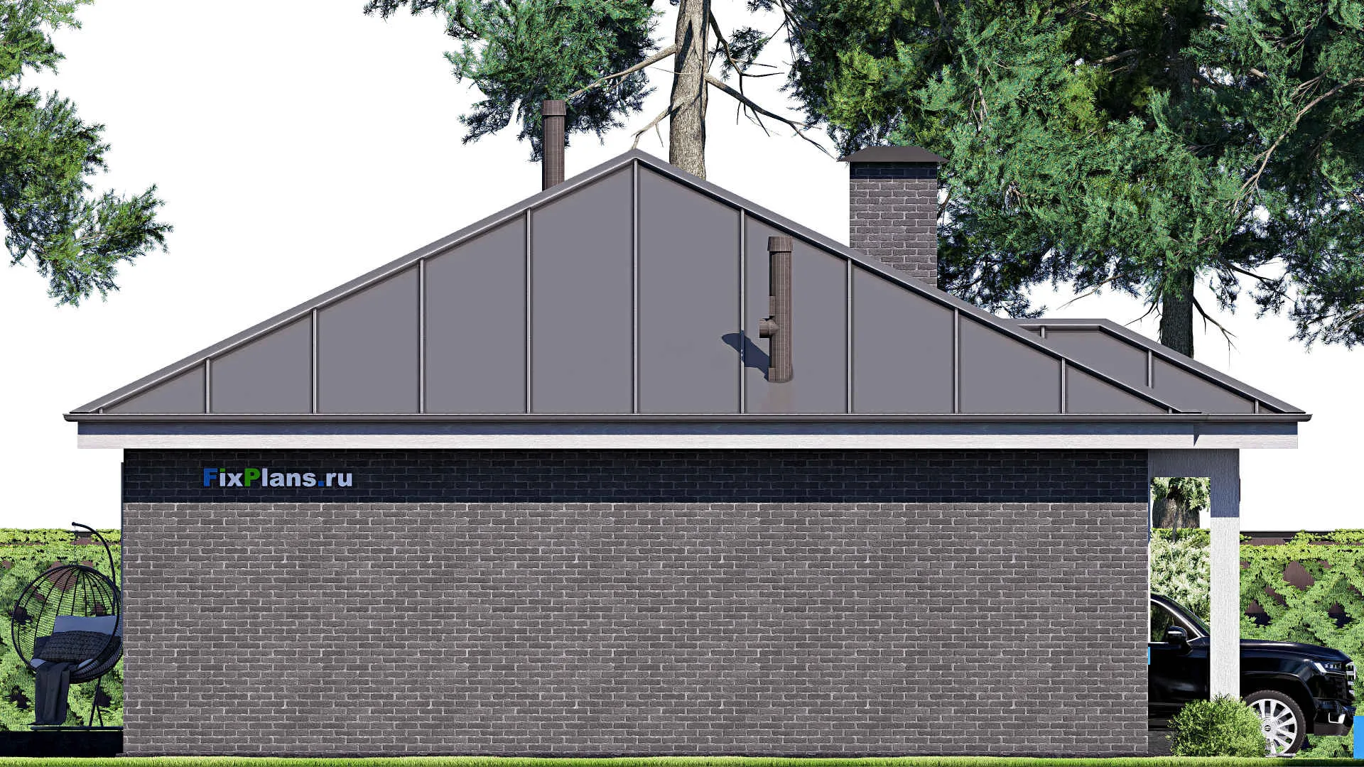 F-19466 - Проект одноэтажного дома 13 на 14, площадью 120 м² с террасой и 3 спальнями