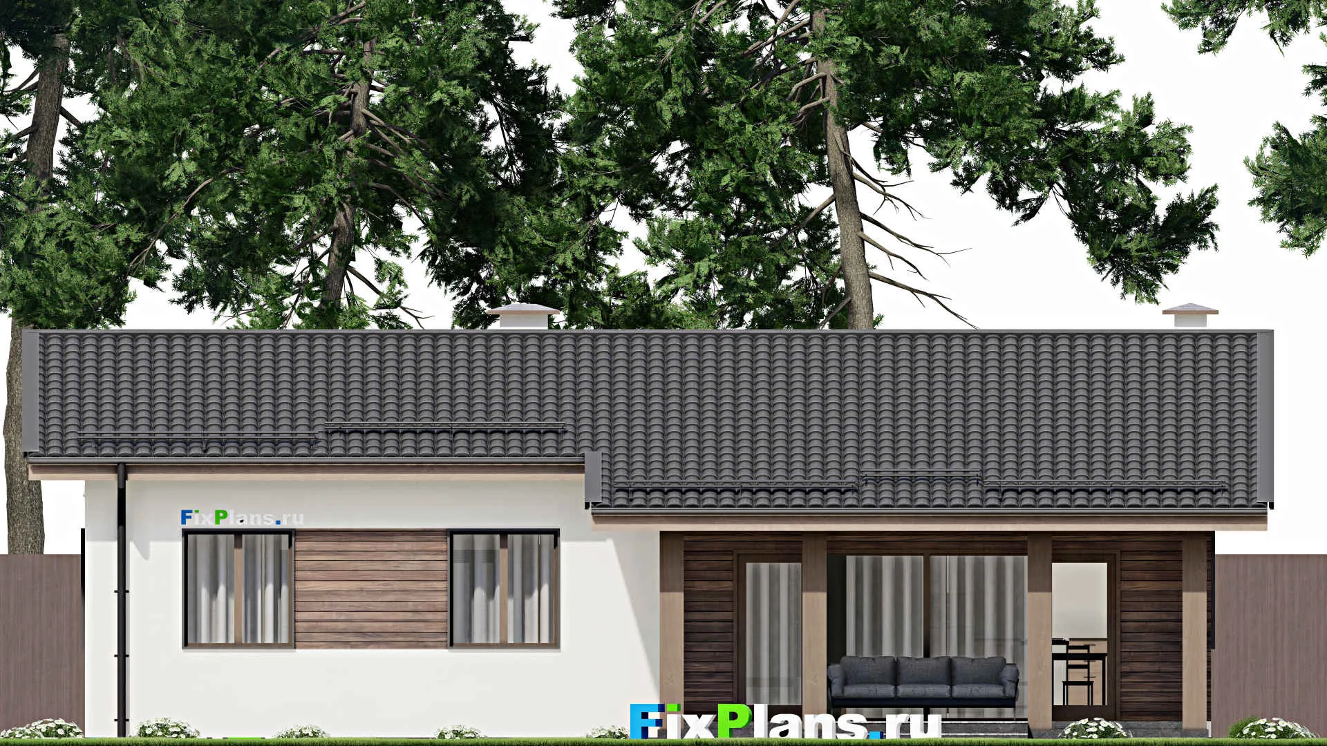 F-4544 - Проект одноэтажного дома 10 на 14, площадью 140 м² с террасой и 3 спальнями