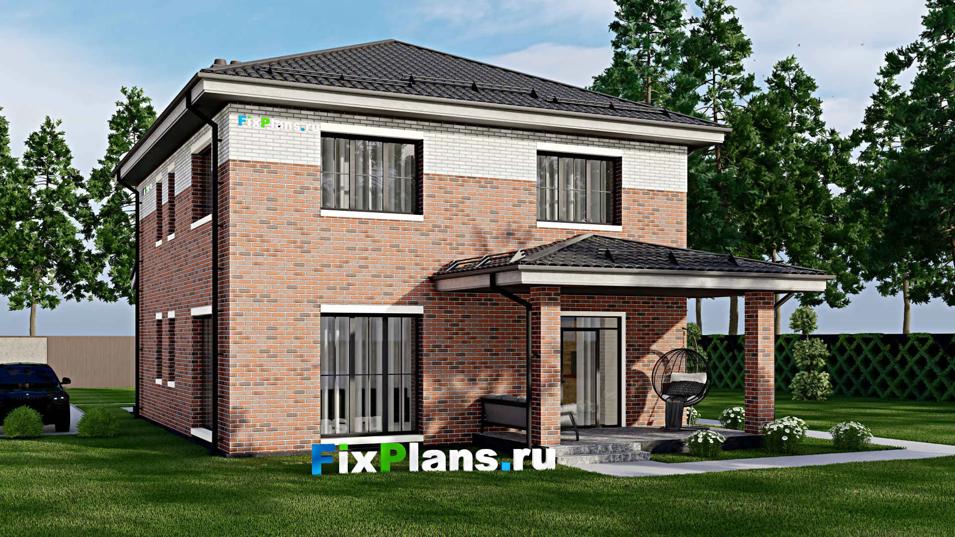 F-2942 - Проект двухэтажного дома 12 на 13, площадью 200 м² с террасой и 4 спальнями