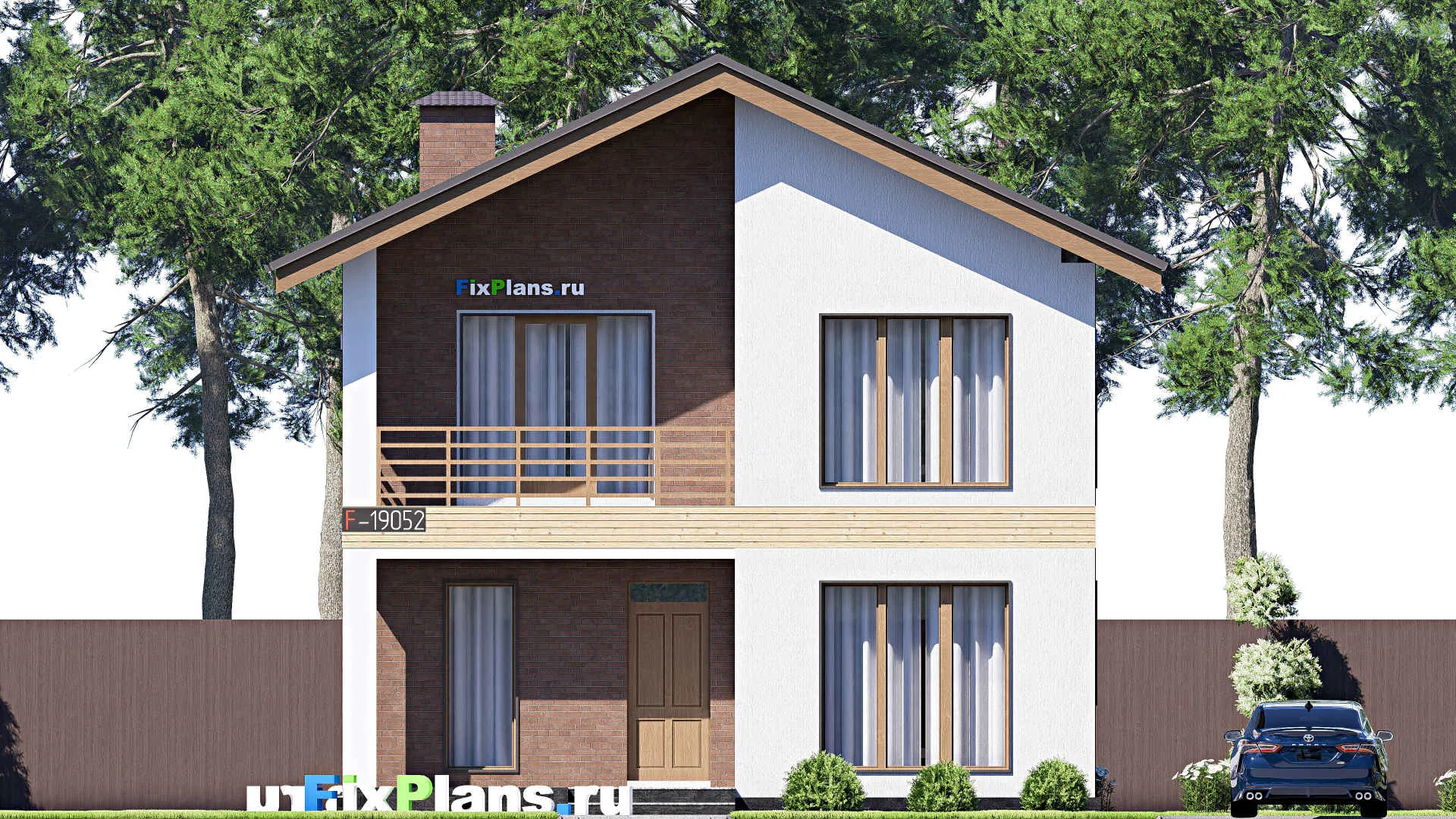 F-19052 - Проект двухэтажного дома 10 на 15, площадью 200 м² с террасой, балконом и 5 спальнями