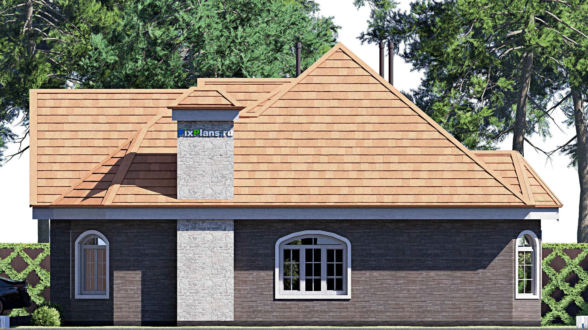 F-20654 - Проект дома с мансардой 14 на 16, площадью 190 м² с гаражом на 2 машины и 2 спальнями