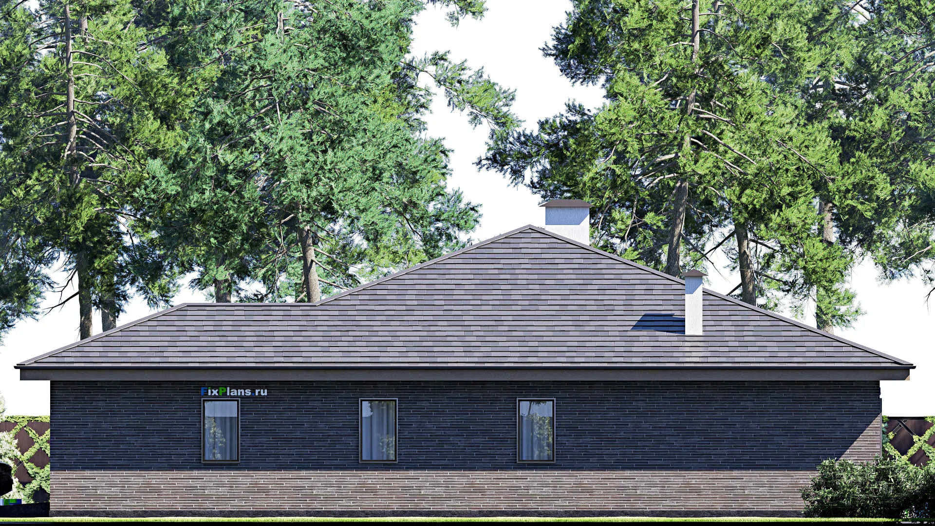 F-17954 - Проект одноэтажного дома 20 на 21, площадью 320 м² с террасой, гаражом на 2 машины и 2 спальнями