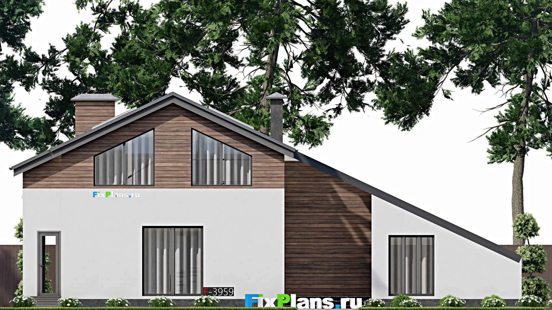 F-3959 - Проект дома с мансардой 14 на 17, площадью 190 м² с баней, бассейном и 1 спальнями