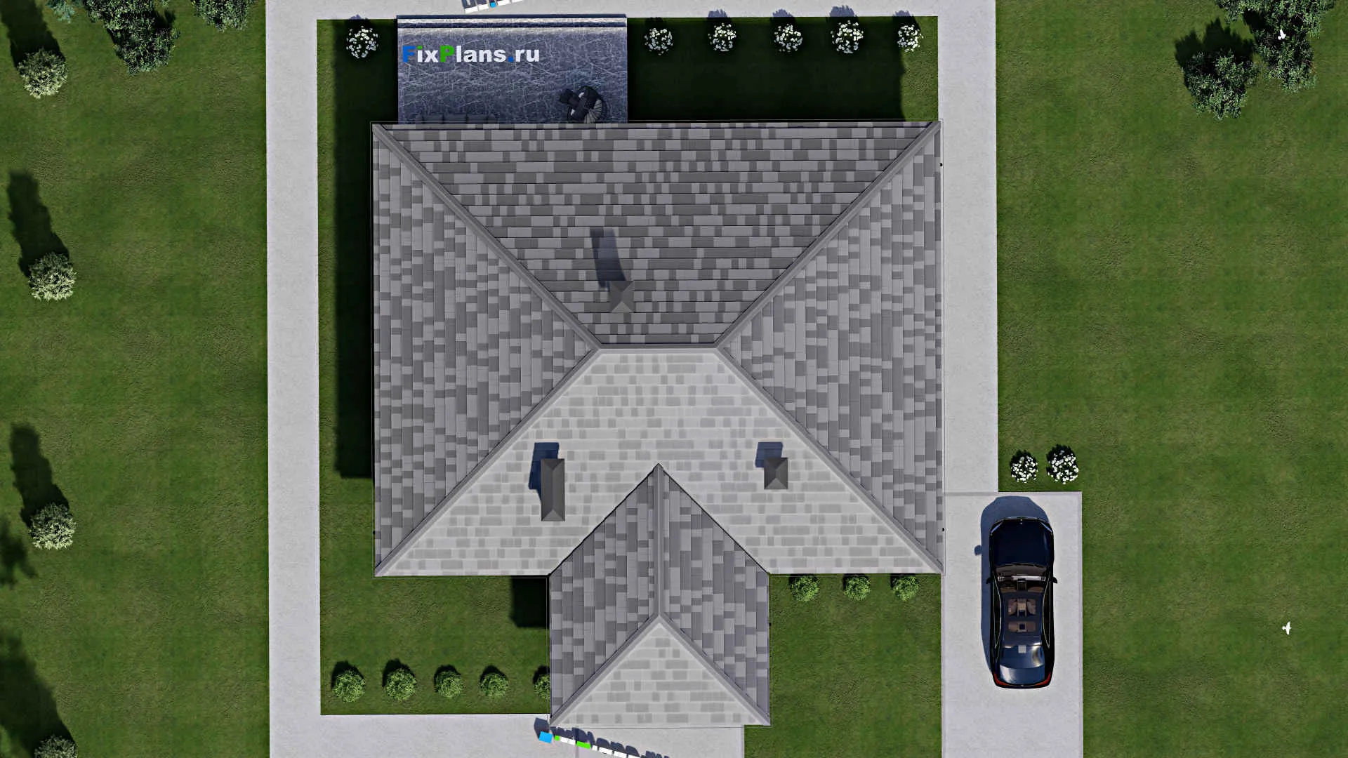 F-12086 - План одноэтажного дома 16 на 20, площадью 180 м² с террасой и 3 спальнями