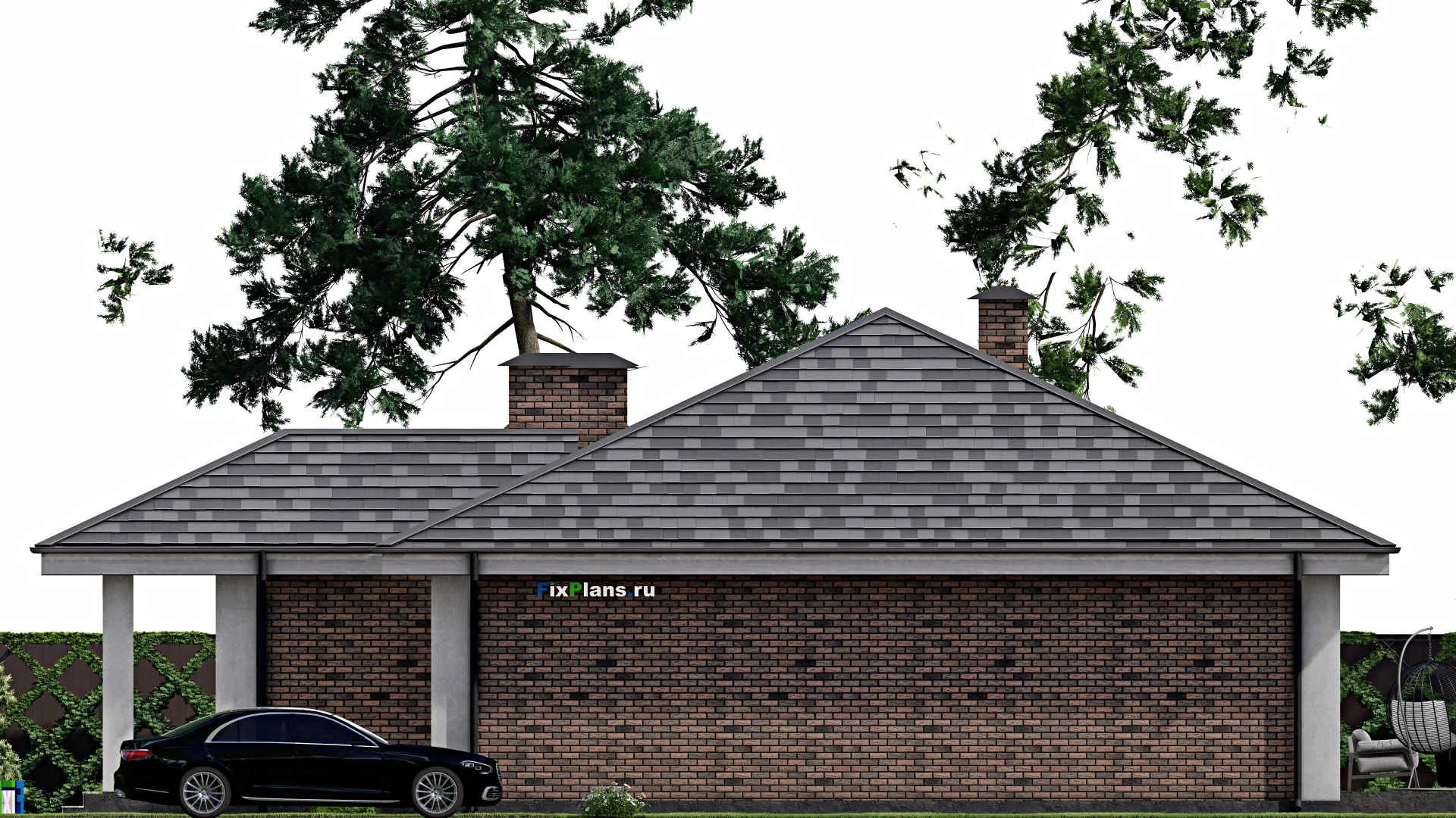 F-12086 - План одноэтажного дома 16 на 20, площадью 180 м² с террасой и 3 спальнями