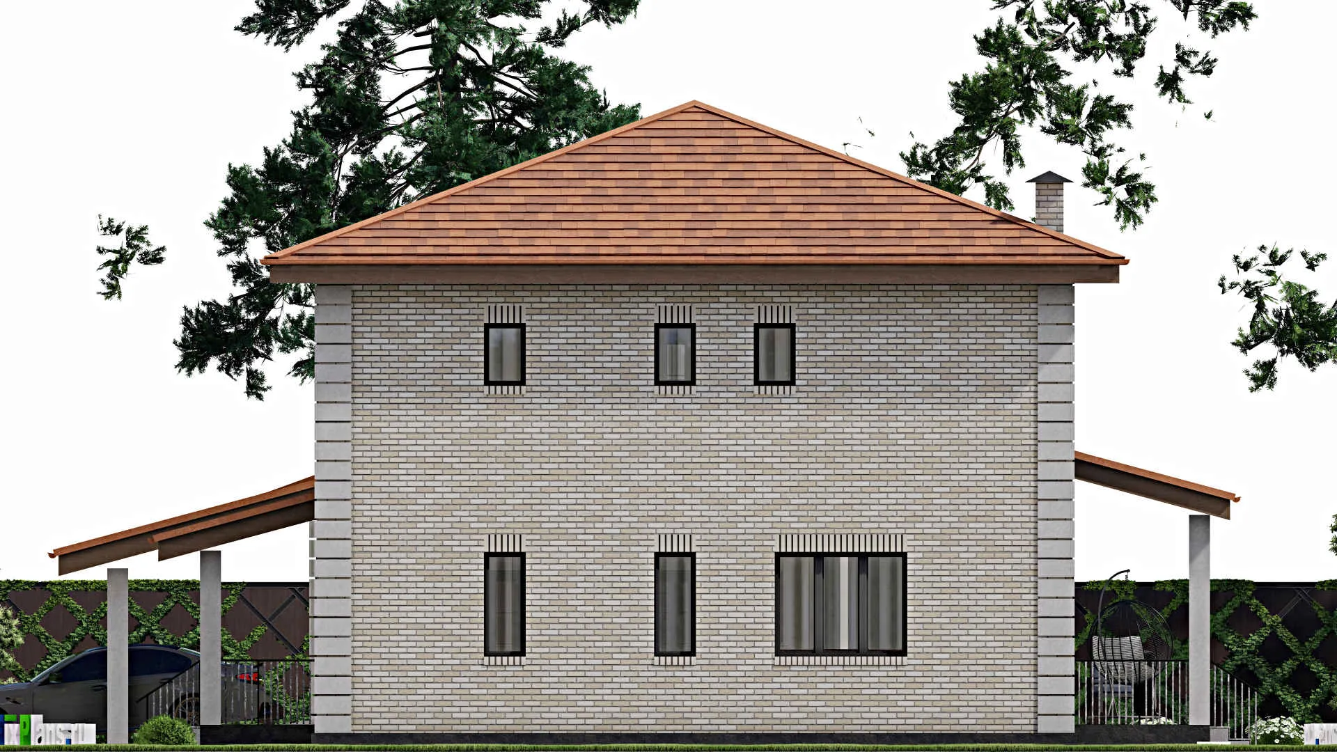 F-12365 - Проект двухэтажного дома 15 на 19, площадью 260 м² с террасой, гаражом на 1 машину и 4 спальнями