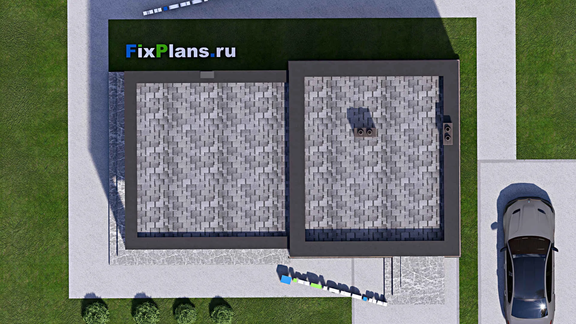 F-15146 - Проект бани 8 на 13, площадью 80 м² с комнатой отдыха, терассой и санузлом