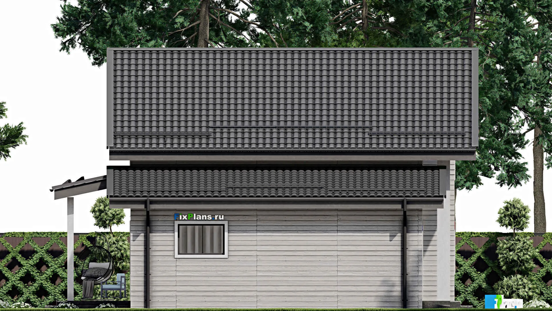 F-3068 - Проект дома с мансардой 11 на 13, площадью 170 м² с террасой, балконом, цокольным этажом, гаражом на 1 машину и 4 спальнями