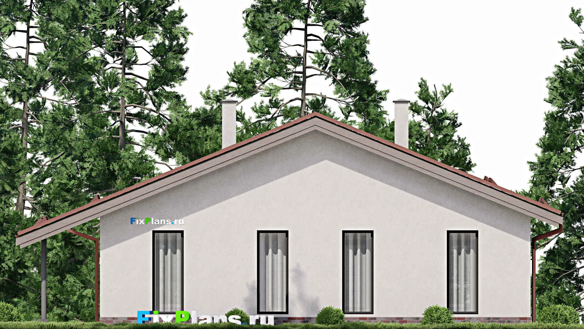 F-2033 - Проект одноэтажного дома 11 на 15, площадью 190 м² с террасой, цокольным этажом и 3 спальнями