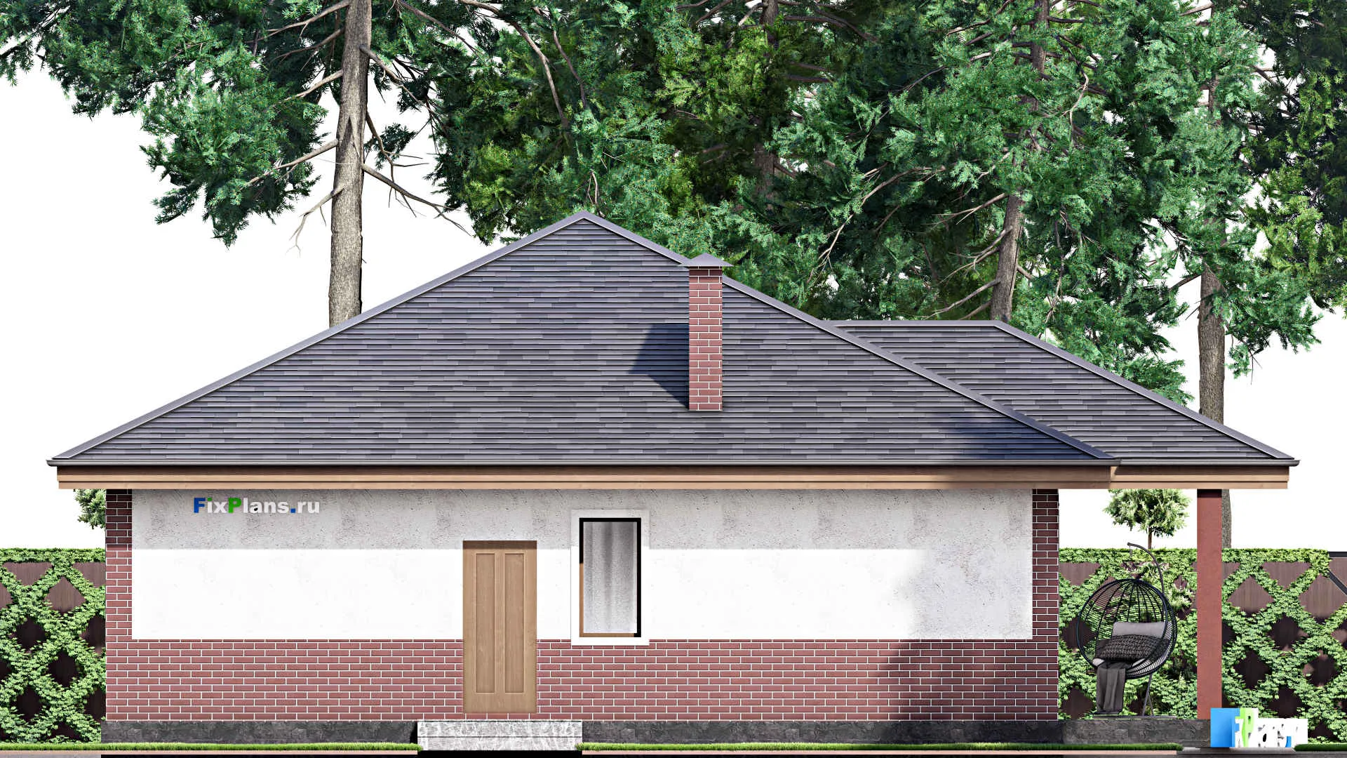 F-13760 - Проект одноэтажного дома 13 на 14, площадью 130 м² с террасой и 3 спальнями