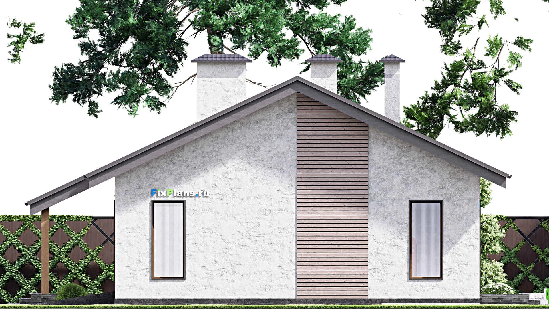 F-12743 - План одноэтажного дома 13 на 20, площадью 170 м² с террасой, гаражом на 1 машину и 3 спальнями